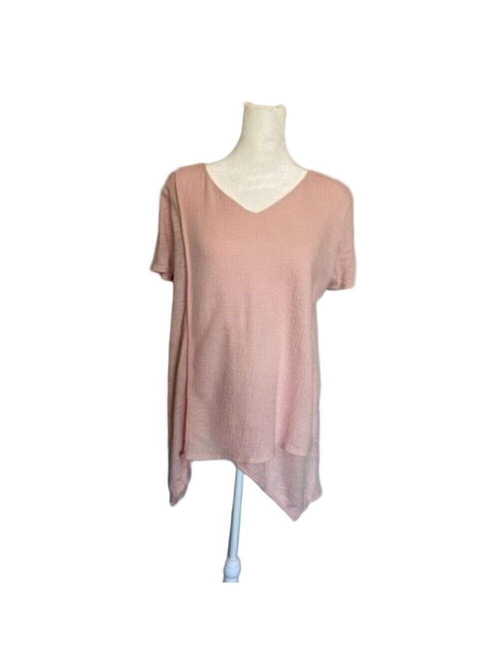 Soft Surroundings Pink Tee Tunic Top Mixed Media Gauze Asymmetrical Style Blus